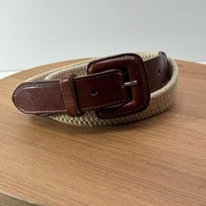 Stretchy Belt Woven Tan Beige Casual Leather Made in USA Size M/L 36